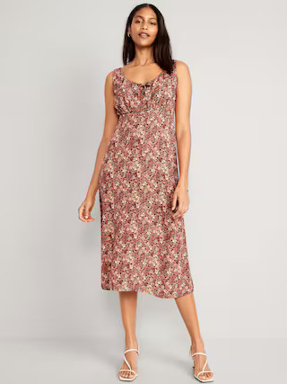 Waist-Defined Sleeveless Printed Crepe Midi Dress for Women | Old Navy (US)