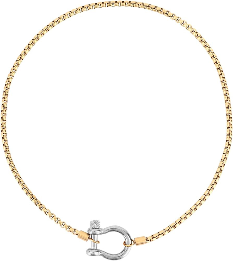 Carabiner Pendant Necklace, Stainless Steel Screw Anchor Shackle Necklace Foxtail Wheat Chain wit... | Amazon (US)