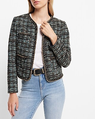 Metallic Plaid Gold Chain Tweed Jacket | Express