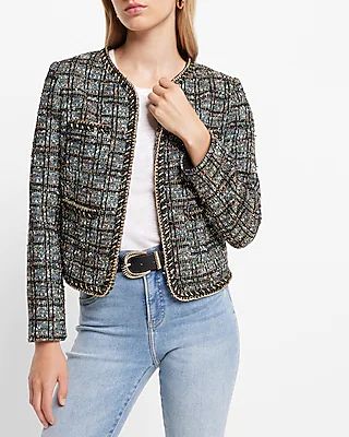 Metallic Plaid Gold Chain Tweed Jacket | Express