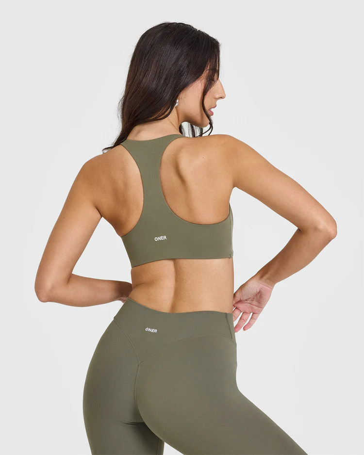 SoftMotion™ Sports Bra with White Logo 
 Alpine Green | Oner Active (UK / US)