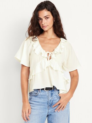 Satin Ruffle Tie-Front Top | Old Navy (US)