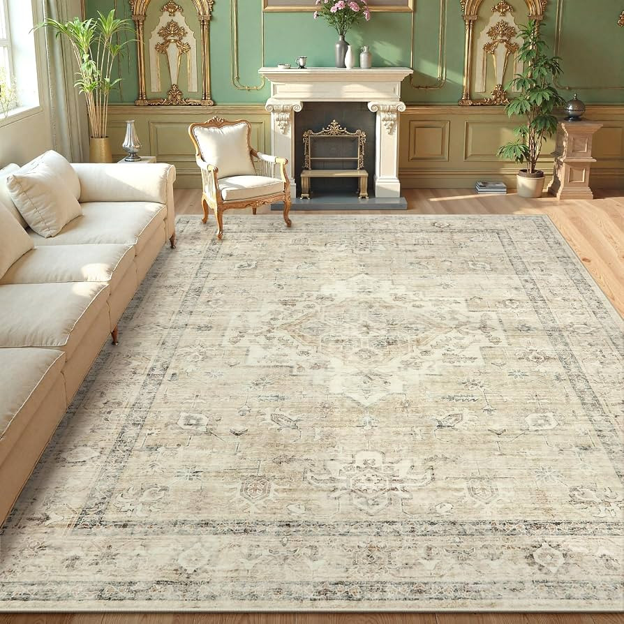 LIVEBOX Washable Area Rug 9x12 Rugs for Living Room Bedroom, Non-Slip Boho Neutral Carpet for Din... | Amazon (US)