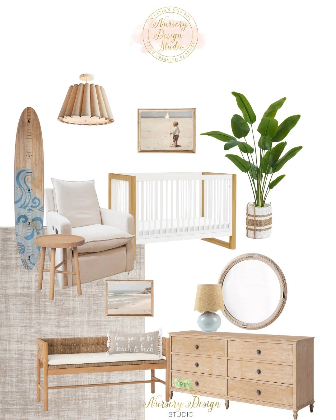 A coastal nursery built around breezy, natural textures—the two-tone crib, washed wood dresser, woven bench, linen glider, soft neutral rug, and touches of ocean blue create an easy, elevated space for baby.

#LTKBaby #LTKBump #LTKHome