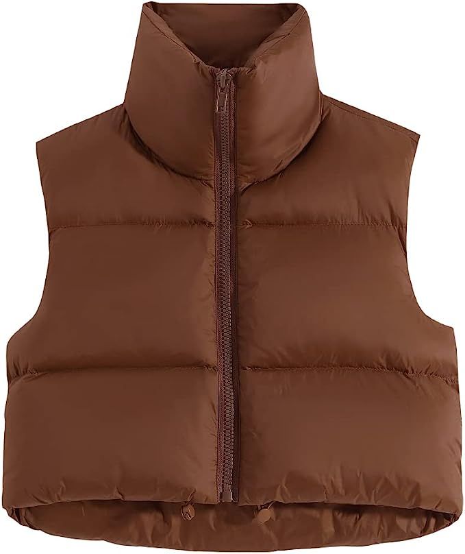 Fuinloth Women's Padded Vest, High Stand Collar Lightweight Zip Crop Puffer Gilet | Amazon (US)