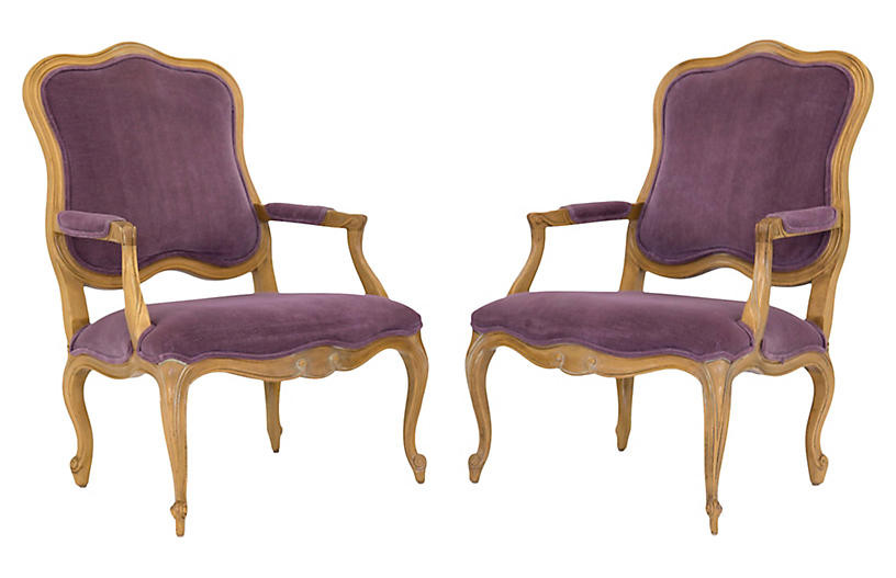 Louis XV Aubergine Fauteuils - Set of 2 - Janney's Collection | One Kings Lane