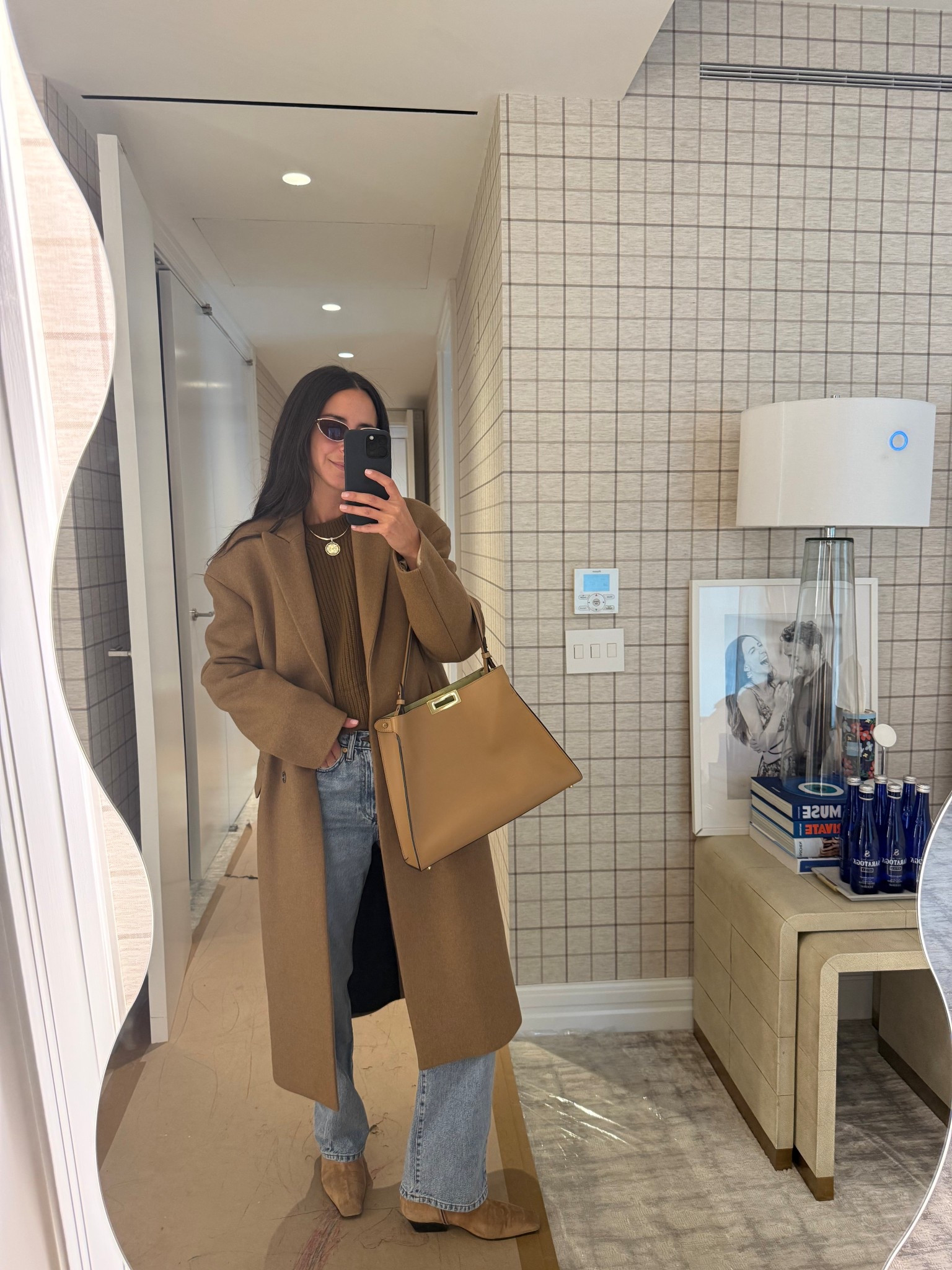 School pick up outfit. My sweater is The Row and coat is Dries Van Noten but I linked similar 🤎