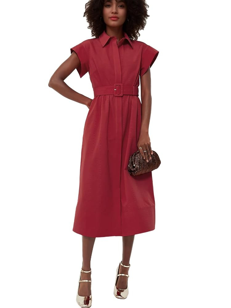 Jenkoon Women's Turn Down Collar Shirt Dress with Belt Short Sleeve Shell Trench Coat Formal Dres... | Amazon (US)