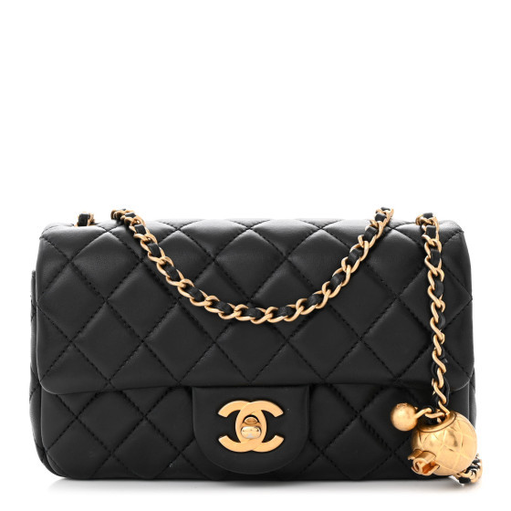 Lambskin Quilted Mini Rectangular Pearl Crush Flap Black | FASHIONPHILE (US)