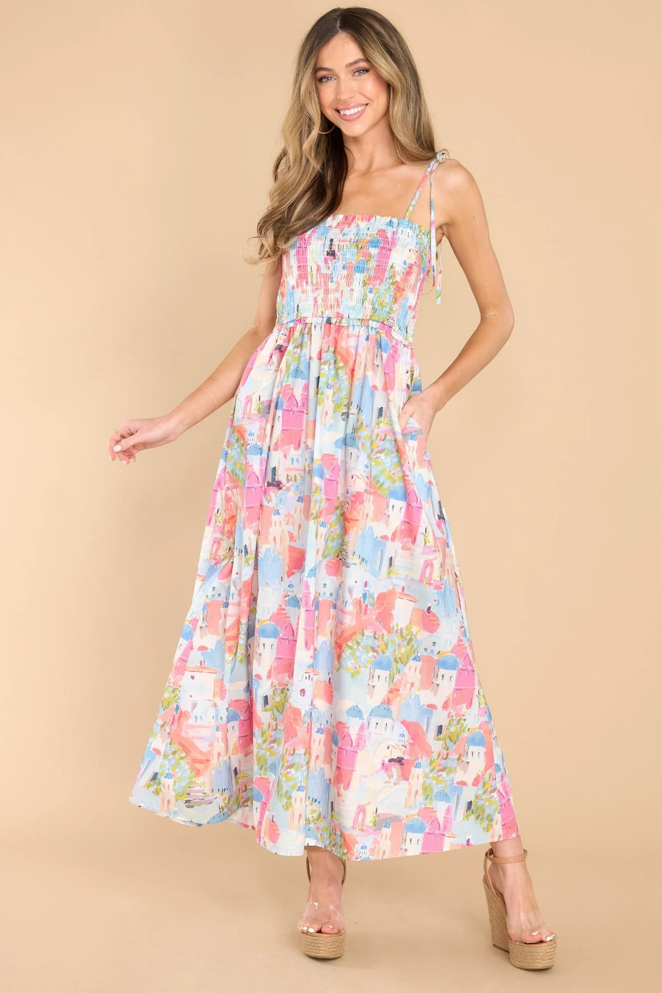 Adventure Away Pink Print Maxi Dress Santorini Outfit What To Wear To Greece #LTKU | Red Dress 