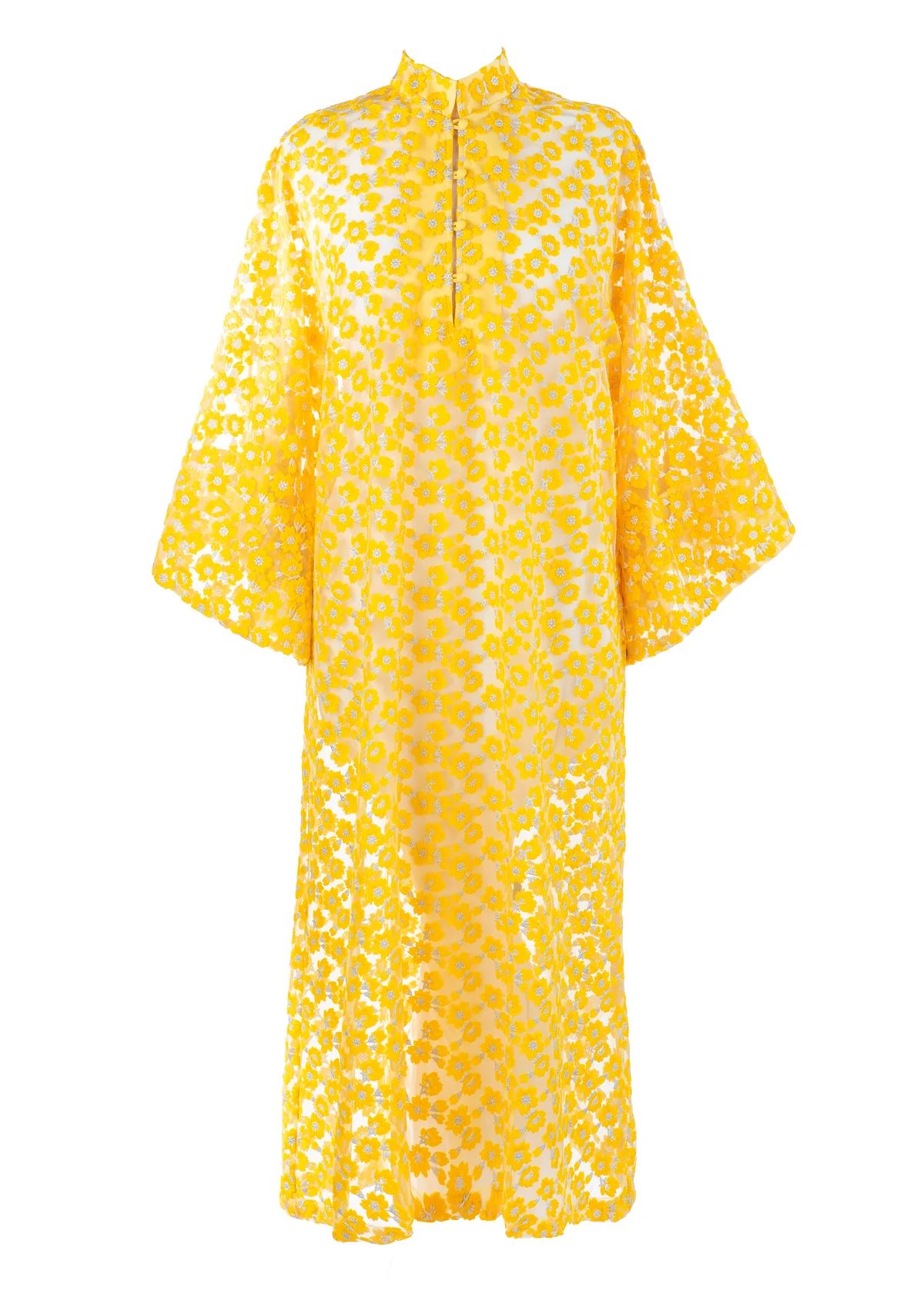 Yellow Embroidered Floral Maxi Caftan | Over The Moon