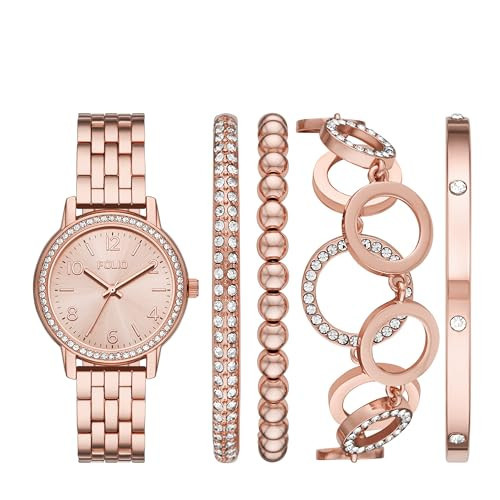 Folio Women's Glitz Rose Gold-Tone Watch and Bracelet Gift Set (Model: FMDFL2053) | Amazon (US)