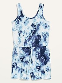 Waist-Defined Sleeveless Tie-Dye French-Terry Romper for Women -- 4-inch inseam | Old Navy (US)