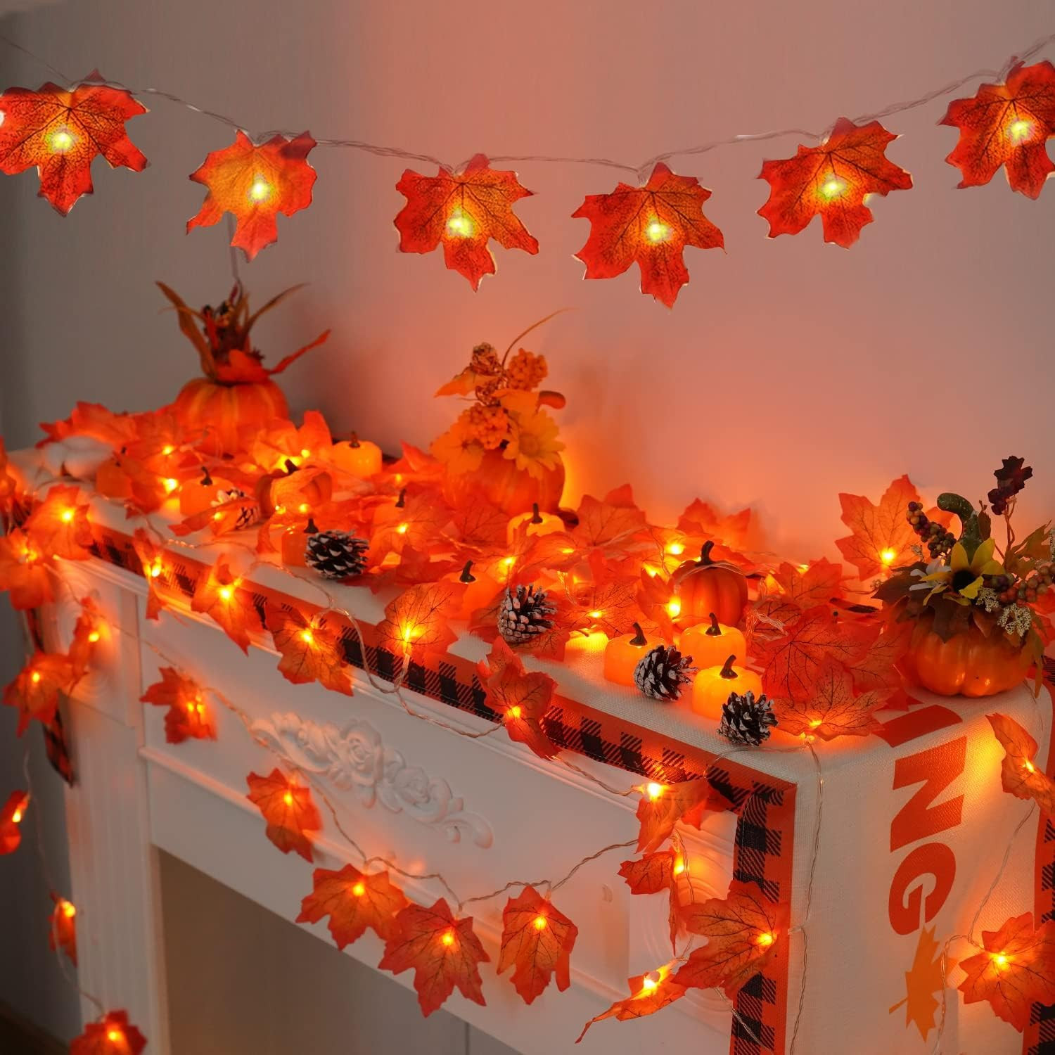 YEGUO 2 Packs Fall Decorations for Home, Thanksgiving Lights Battery Operated, Total 20ft 40 LED ... | Amazon (US)