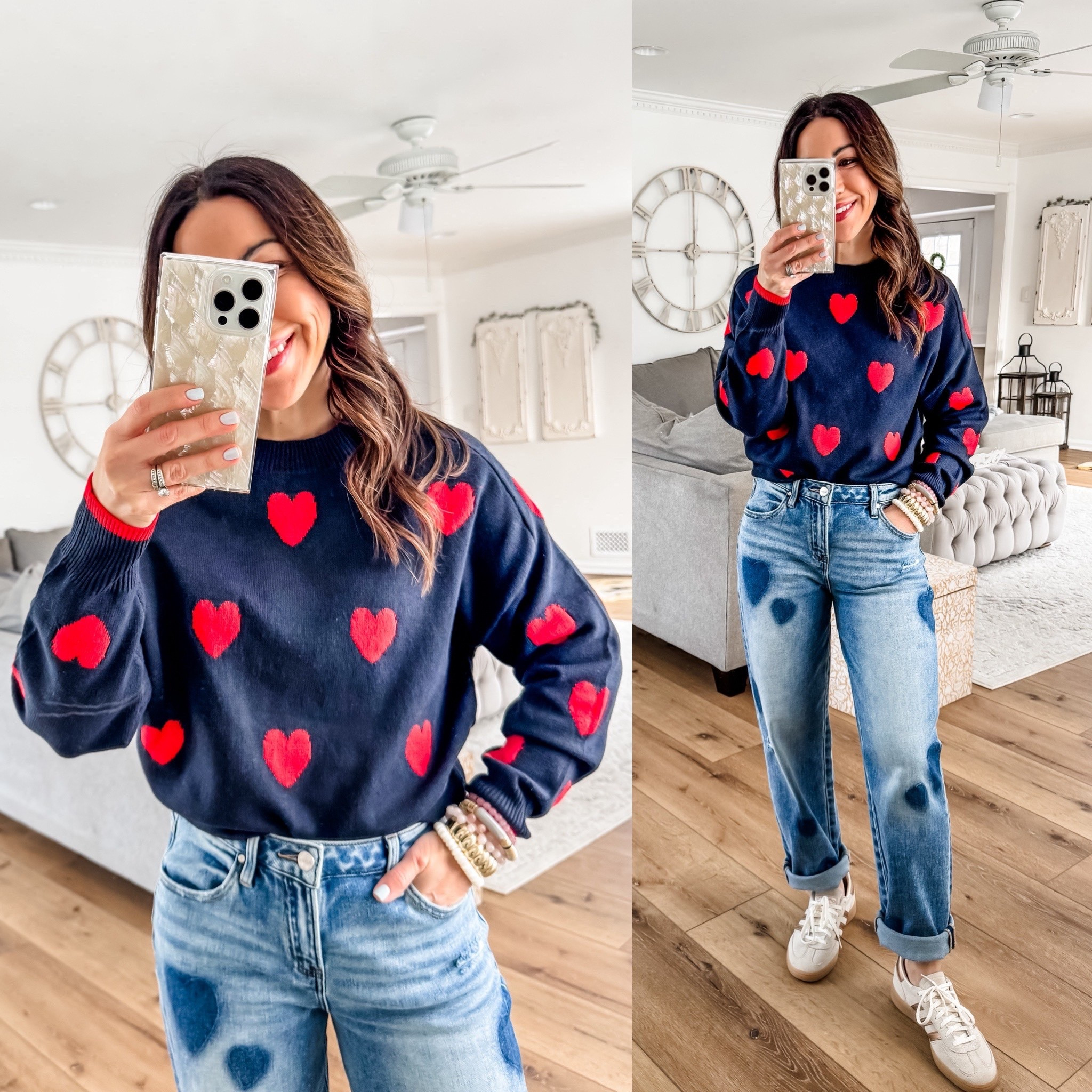 Small heart sweater. 25 boyfriend jeans. Sneakers size down. Valentine’s Day sweater. Valentine’s Day outfit.



#LTKValentine #LTKOver40