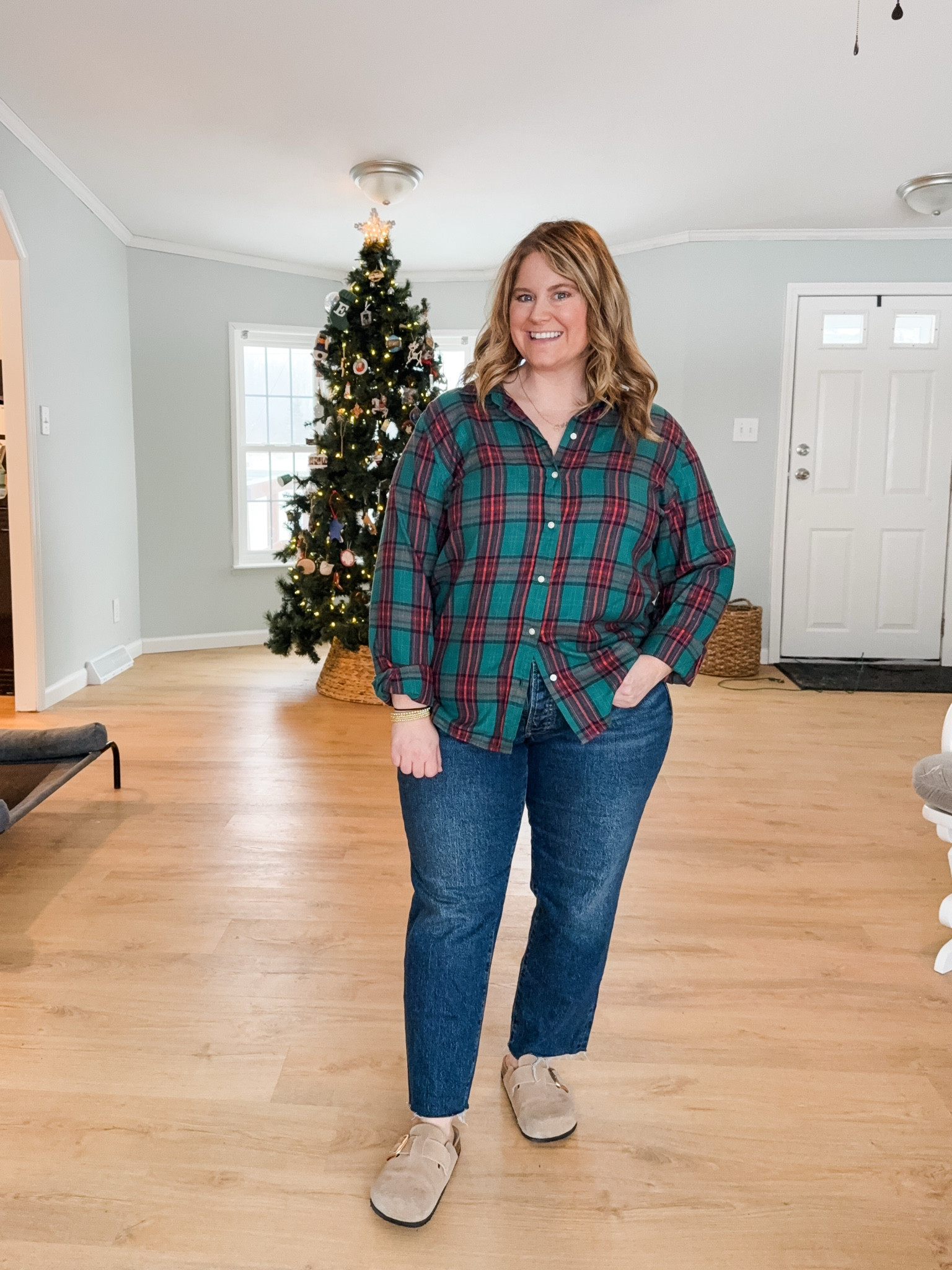 Wearing an XL in the Christmas flannel (too tight on my belly) and a 14 petite in my jeans 

#LTKFindsUnder50 #LTKHoliday #LTKMidsize