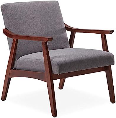BELLEZE Mid-Century Modern Accent Chair Living Room Upholstered Linen Armchair with Wood Legs, Gr... | Amazon (US)