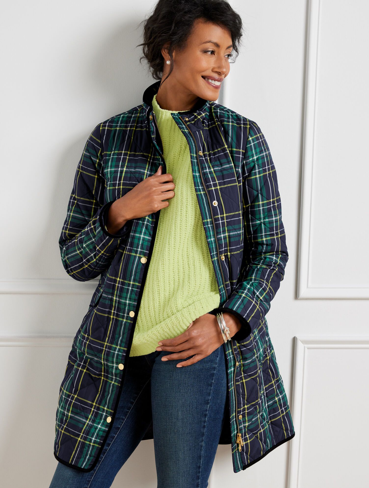 Quilted Long Barn Jacket - Cabin Plaid | Talbots