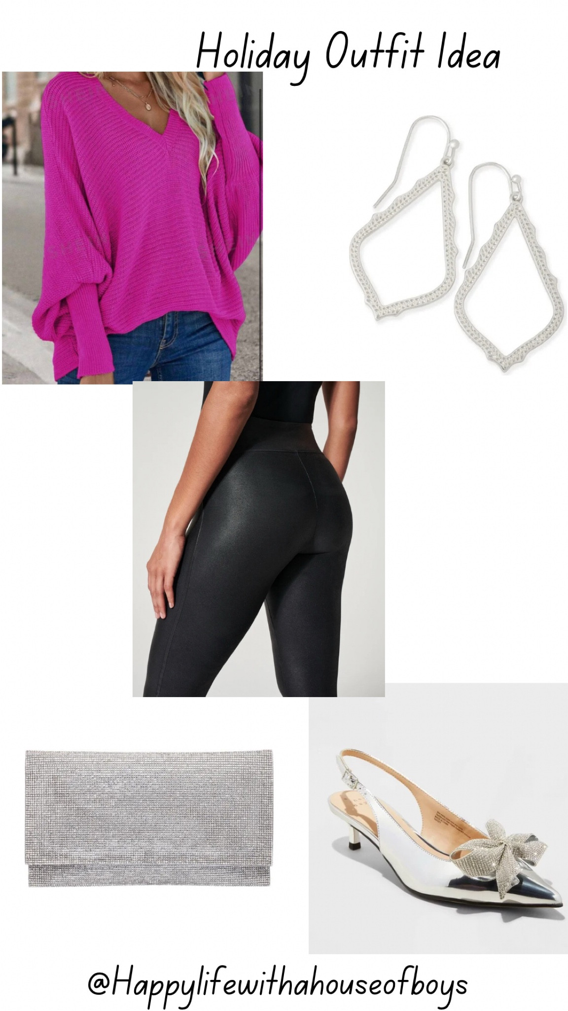 #holidayoutfit #holidayfashion #holidaylook #pinksweater #batwingsweater #sliver #earrings #silverclutch #bowherls

#LTKHoliday #LTKStyleTip #LTKShoeCrush