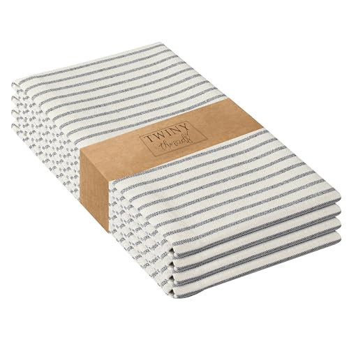 TWINY threads Set of 4 Vintage Stripe Kitchen Towels (18x26 Inches) Premium Tea Towels with Hanging Loop, Highly Absorbent 100% Cotton Bulk Kitchen Hand Towels for Drying Cleaning - Black | Amazon (US)