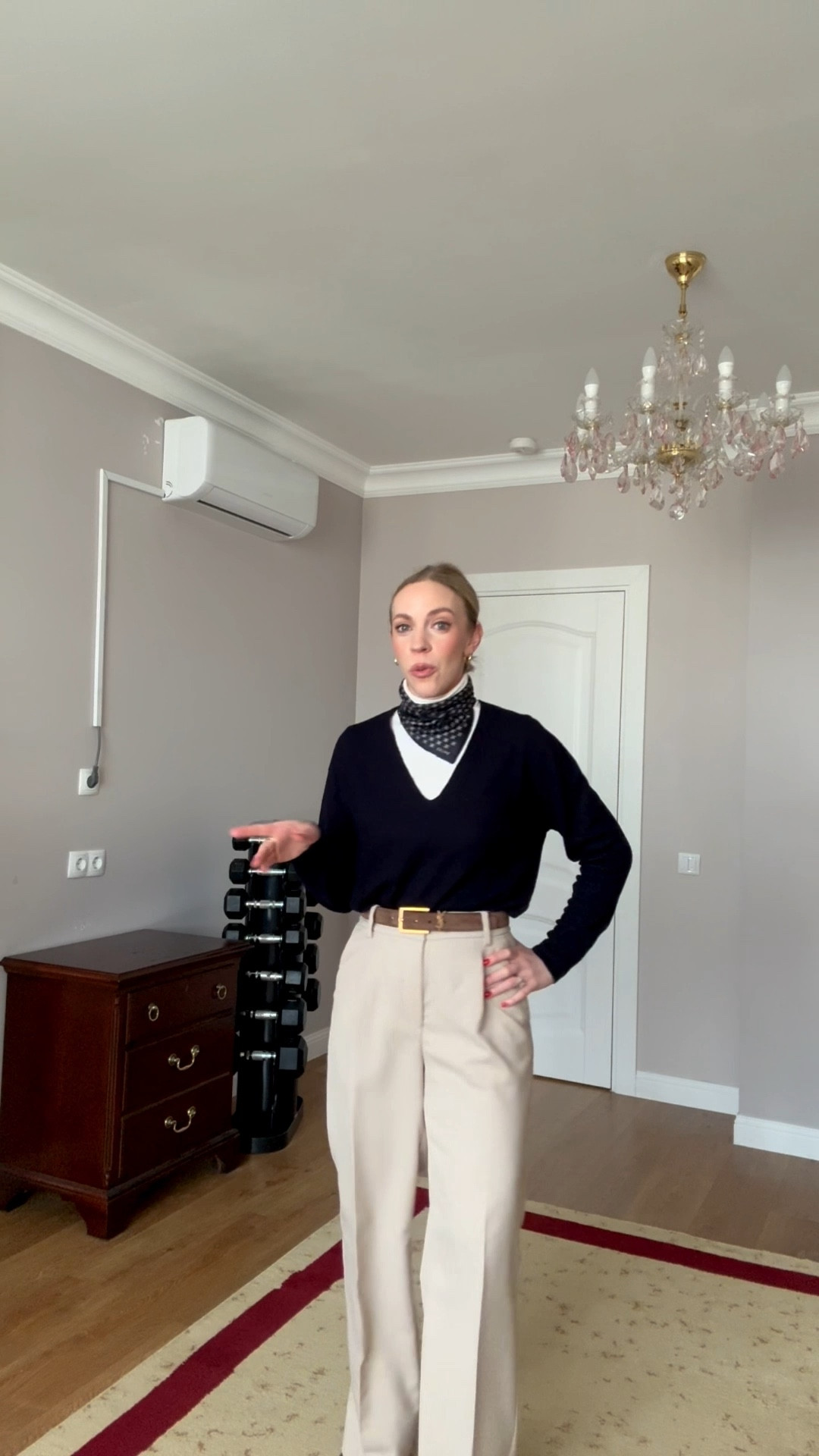 Work outfit of the day, spring workwear, business casual, @Zara navy sweater, silk scarf, suede YSL belt, office style 

#LTKWorkwear #LTKootd #LTKOver40