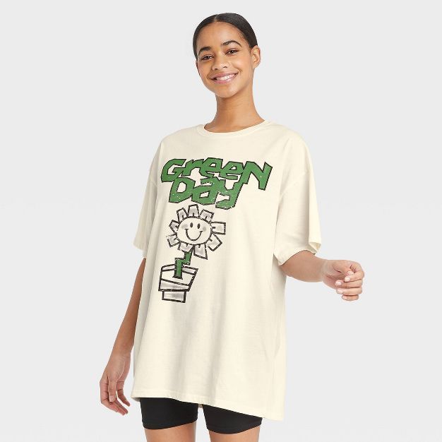 Women's Green Day Short Sleeve Graphic T-Shirt Dress - Cream | Target