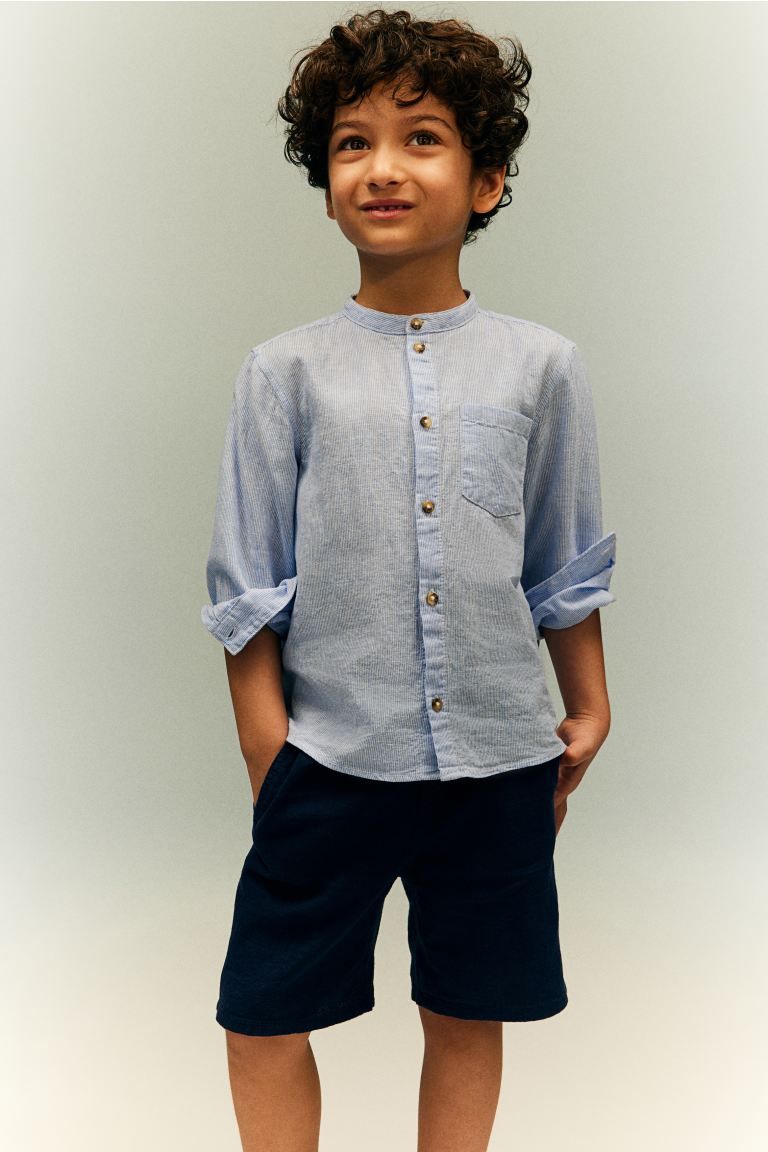 Linen-blend Pull-on Shorts - Blue - Kids | H&M US | H&M (US + CA)