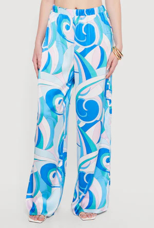 Satin Printed Patterned Wide Leg Casual Pants | Rainbow Shops