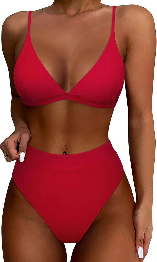 SUUKSESS Women High Waisted High Cut Bikini Set Sexy Triangle Two Piece Swimsuits | Amazon (US)