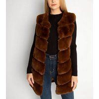 Gini London Brown Pelted Faux Fur Long Gilet New Look | New Look (UK)