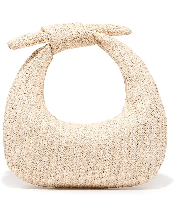 Knotted Straw Clutch Purse Bow Summer Beach Bag Dumpling Evening Handbag | Amazon (US)