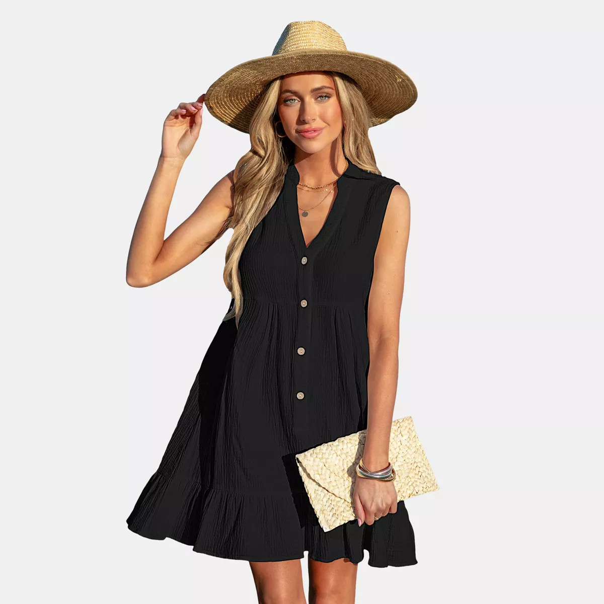 Women's White/Black Ruffle Hem Mini Cover-Up Dress - Cupshe-M-Black | Target