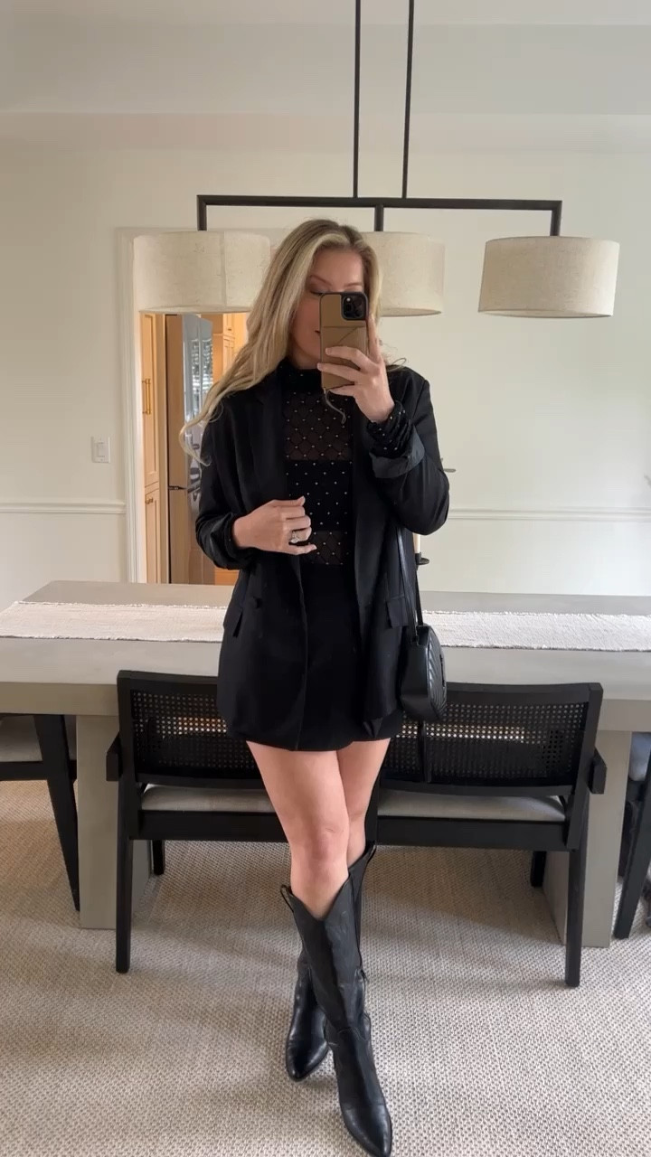 All black event outfit idea! 

Suit blazer and skort with a sheer bodysuit! 

#LTKfindsunder100 #LTKstyletip #LTKSeasonal