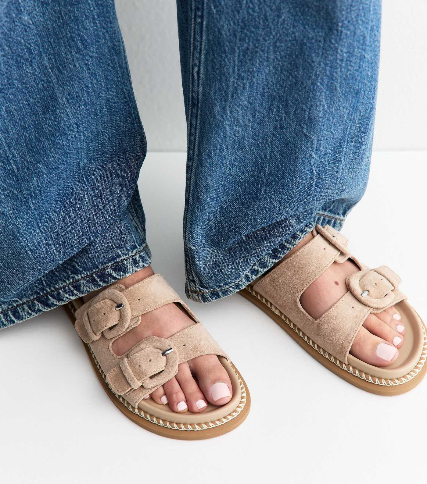 Light Brown Faux Suede Double Buckled Strap Sandals | New Look | New Look (UK)