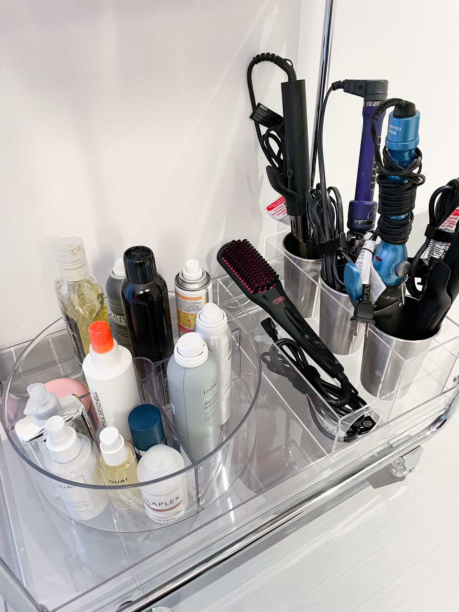 This acrylic hair tool organizer was the perfect fit on the Home Edit acrylic cart! We added the lazy Susan with removable dividers for hair products #makeuporganization #beautycart #hairtools #bathroomorganization 

#LTKFind #LTKBeautySale #LTKhome