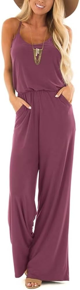 Lacozy Womens Casual Loose Sleeveless Spaghetti Strap Wide Leg Pants Jumpsuit Rompers | Amazon (US)