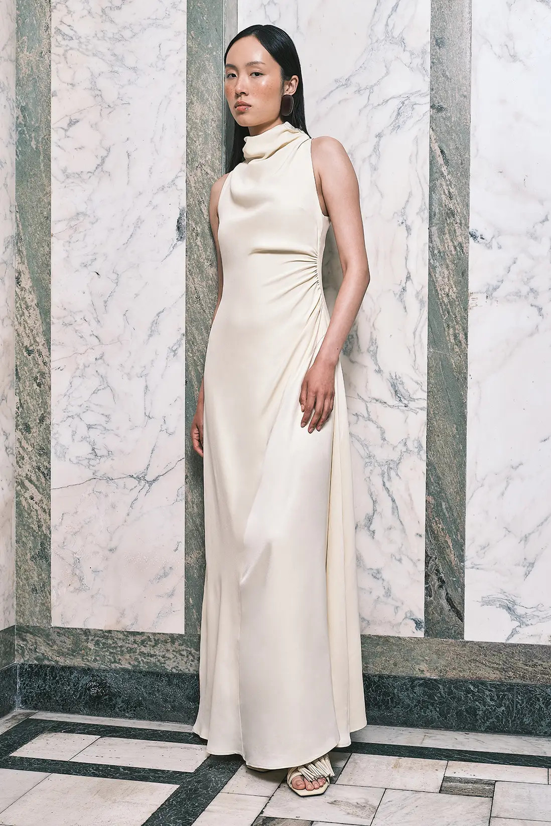 Satin Viscose Drape Cowl Neck Maxi Dress | Karen Millen