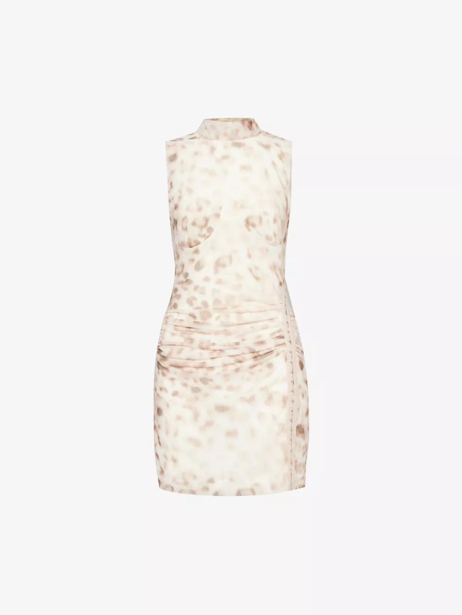 Leopard-print sleeveless mesh mini dress | Selfridges