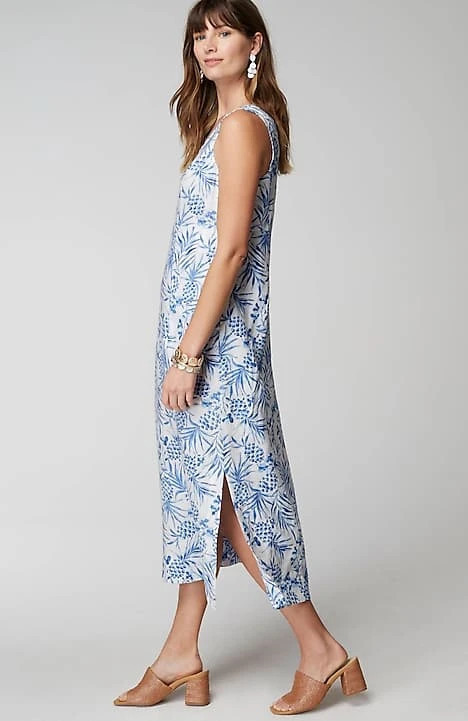 Linen Seamed V-Neck Midi Dress | J. Jill