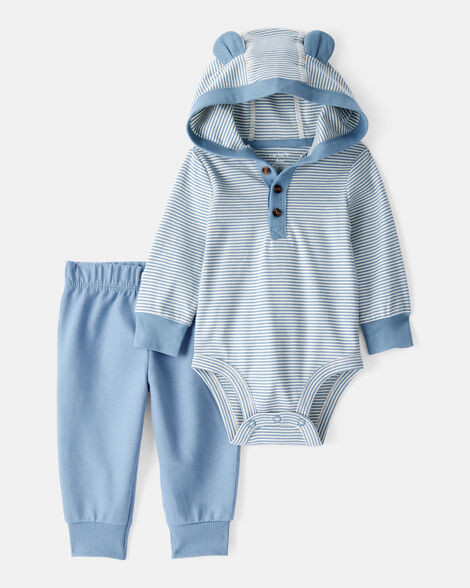 Baby Boy 2-Piece Bear Cotton Long-Sleeve Bodysuit & Pant Set - Blue | Carter's Inc