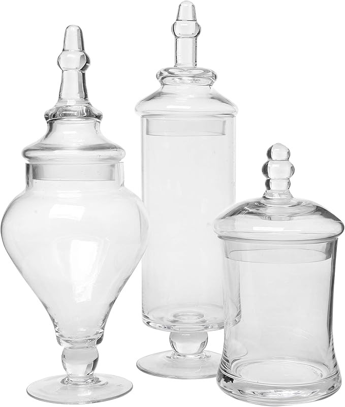 MyGift Designer Clear Glass Apothecary Jars (3 Piece Set) Decorative Weddings Candy Buffet | Amazon (US)