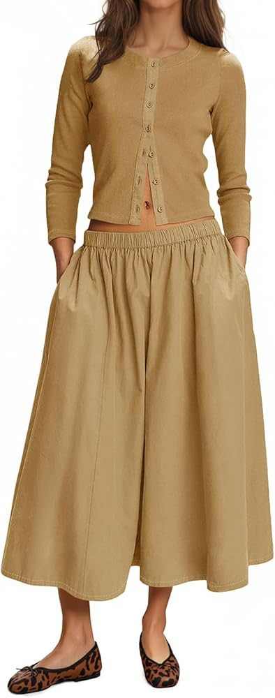 Tankaneo Womens 2 Piece Skirt Sets 3/4 Sleeve Knit Cardigan Elastic Waist Midi Skirt Outfits Casu... | Amazon (US)