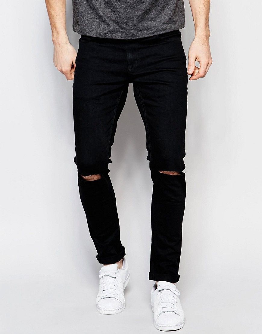 Only & Sons Black Jeans in Super Skinny Fit With Knee Rips | ASOS UK