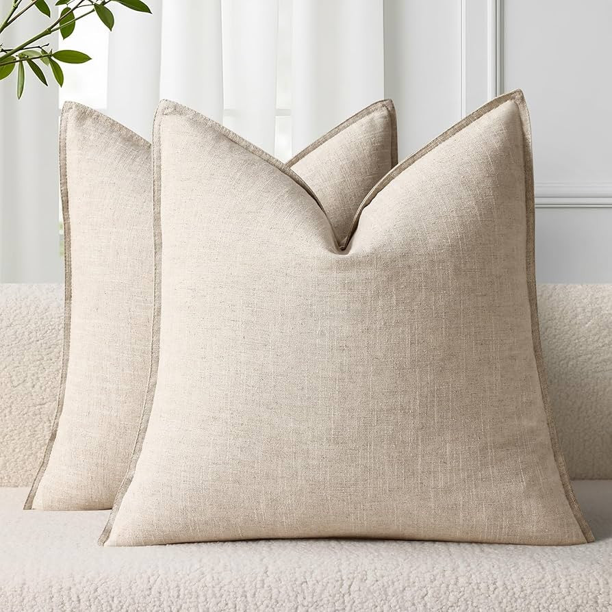 decorUhome Fall Decorative Linen Euro Sham Throw Pillow Covers 26x26 Inch Set of 2 Natural Beige ... | Amazon (US)