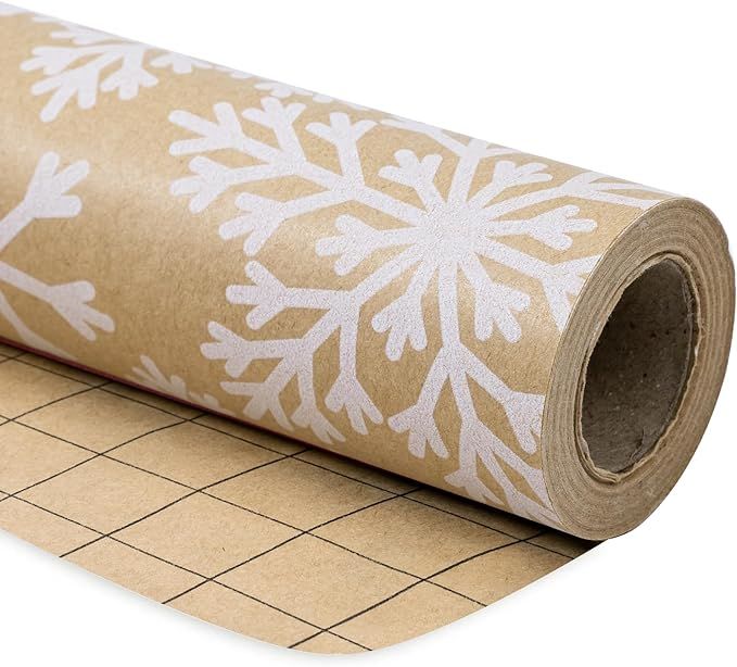 RUSPEPA Kraft Christmas Wrapping Paper Roll - Mini Roll - White Snowflake Design for Holiday Gift... | Amazon (US)