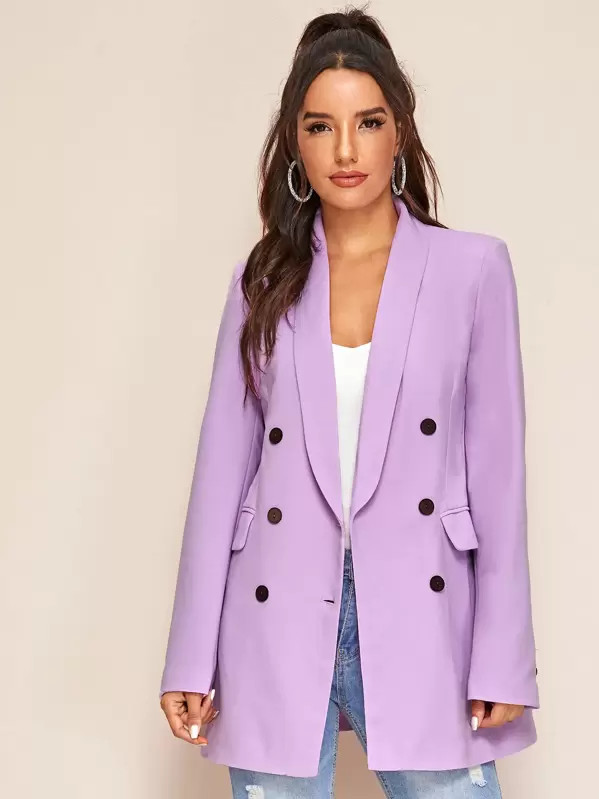 Shawl Neck Double Button Blazer | SHEIN