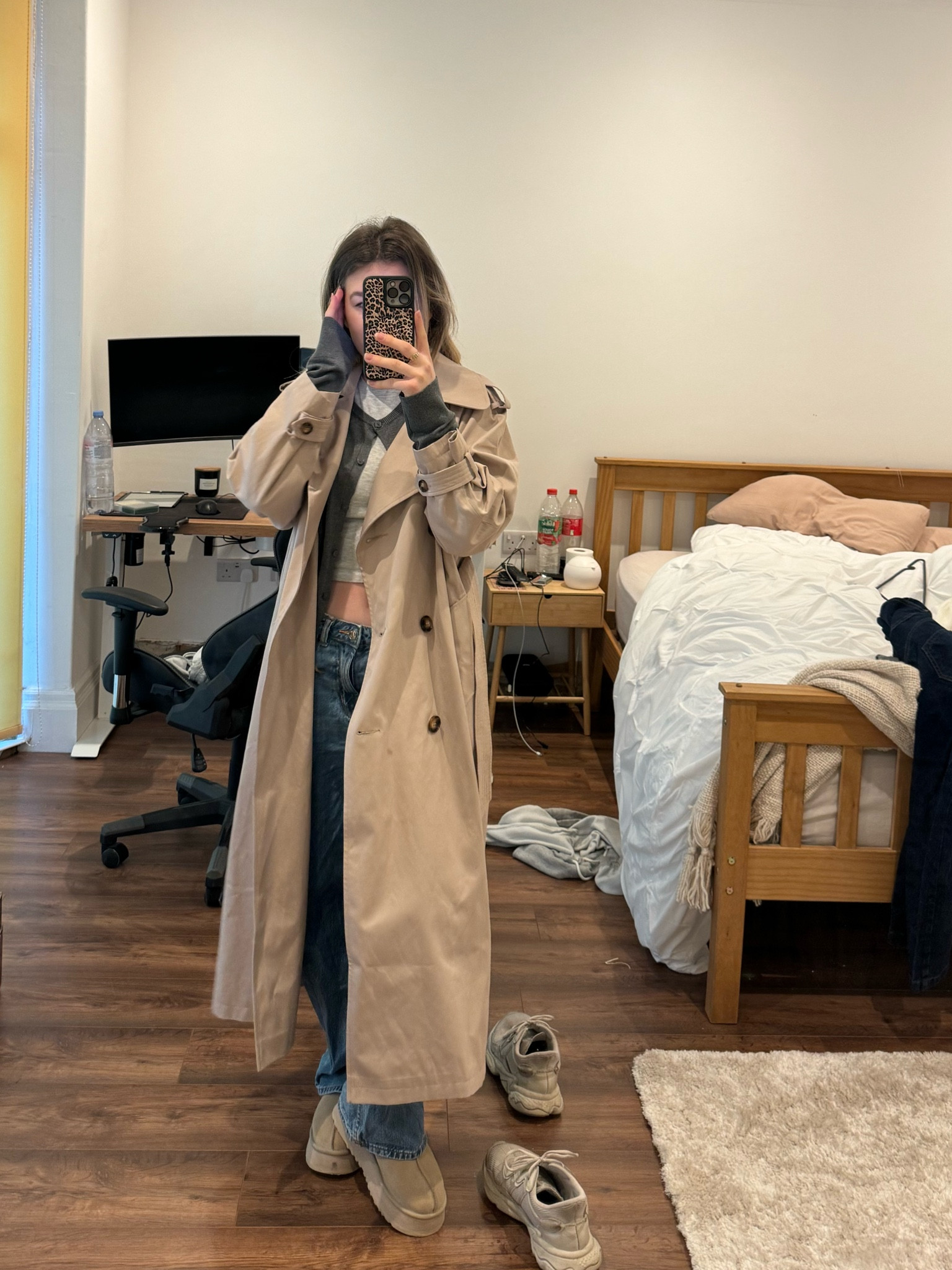 Cardigan layered trench coat ootd 