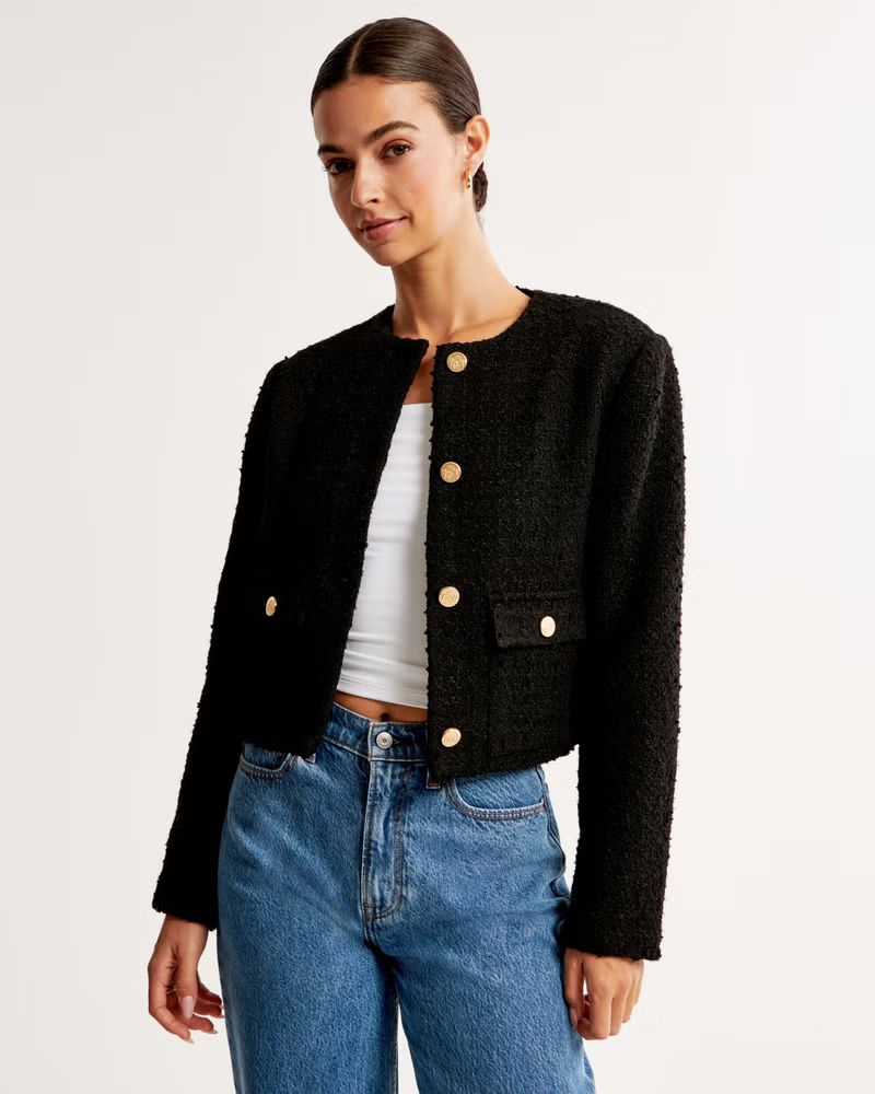 Women's Collarless Tweed Jacket | Women's Fall Outfitting | Abercrombie.com | Abercrombie & Fitch (US)
