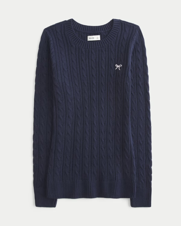 Women's Cable-Knit Bow Crew Sweater | Women's Tops | HollisterCo.com | Hollister (US)