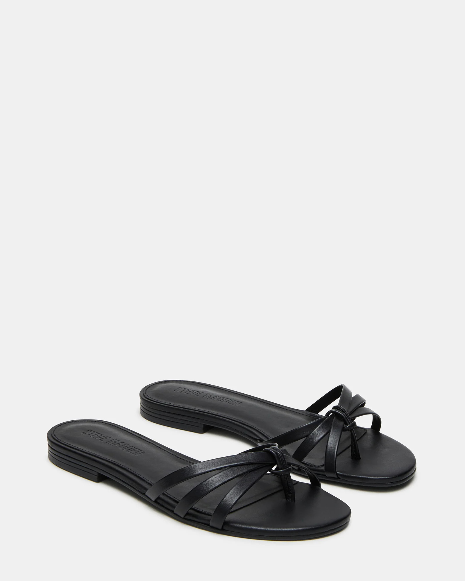 CALISSI Black Leather Strappy Slide Women's Sandal | Steve Madden (US)